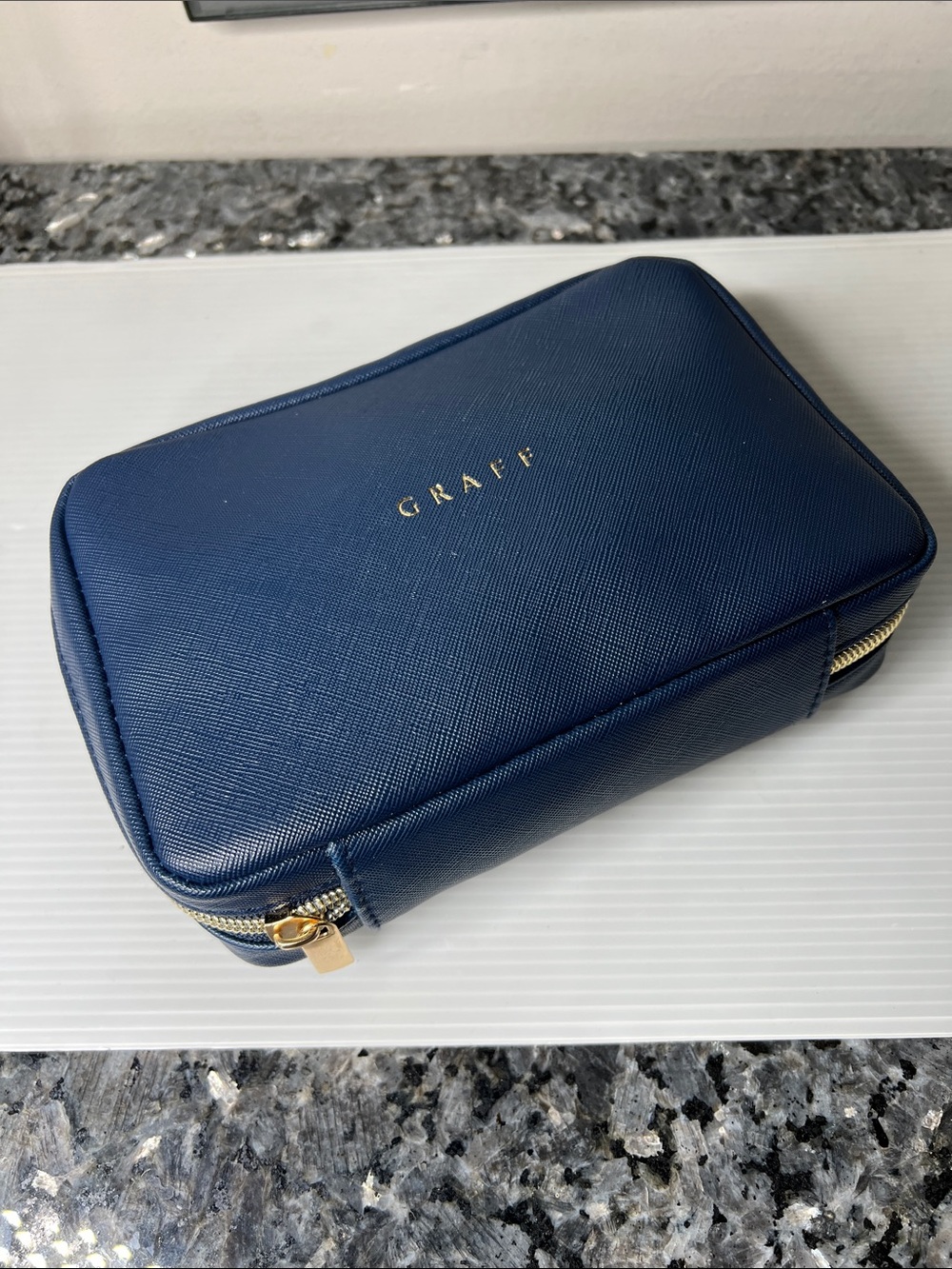 GRAFF Navy Blue Vegan Leather Zip Around Travel Clutch Pouch - New